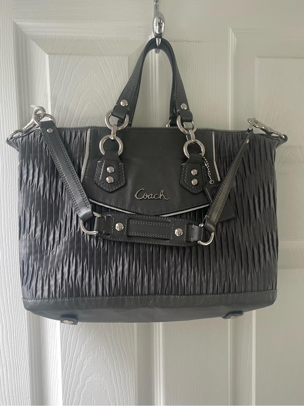 Coach Ashley Gathered Sateen Satchel F20084 – Gray Crossbody